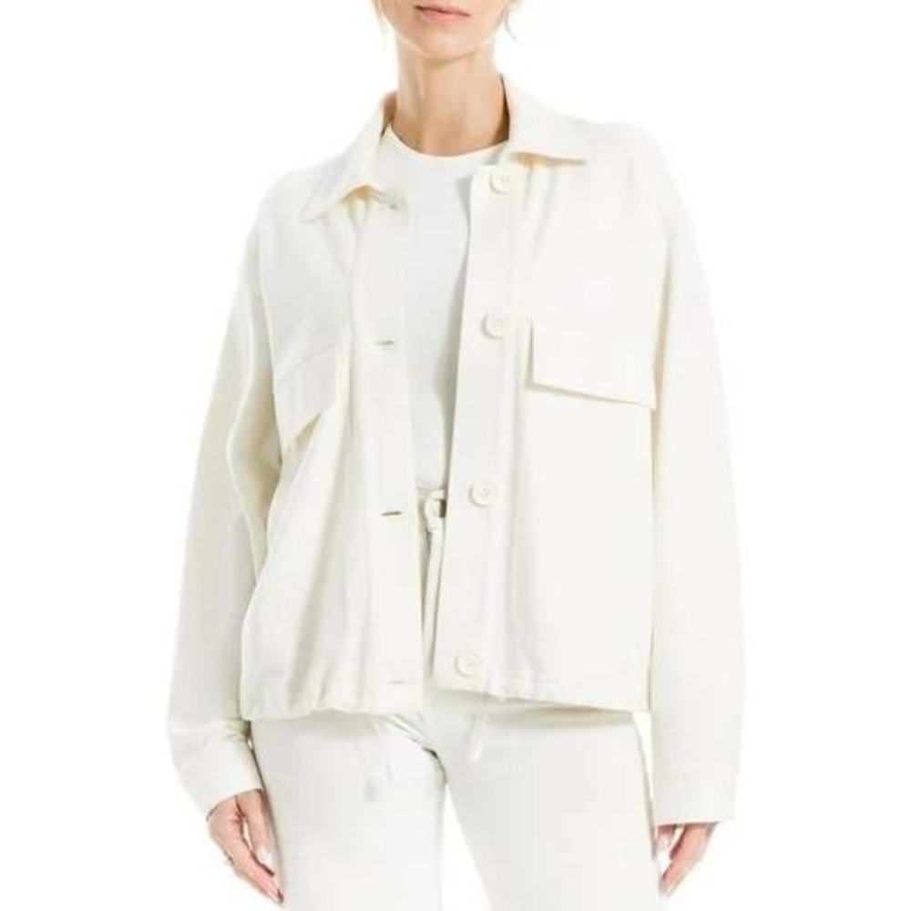 Max Studio Women's Knit Cropped Boyfriend Jacket‎ Ivory Size Small New With Tags